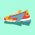 Colorful bright yellow pink blue orange sneakers. Vector flat illustration. Simple illustration of fitness and sport, gym shoe. Si